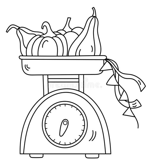 نقاشی کودکانه ترازوی آشپزخانه با میوه