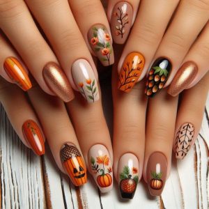 Nail design with autumn elements 