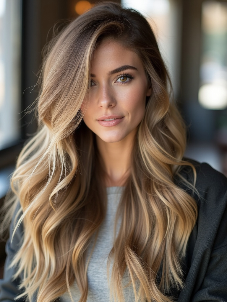 The color of the chic brown and blonde hair