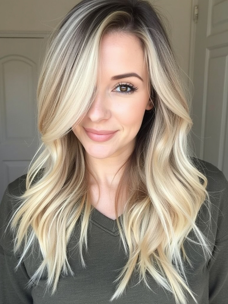 Stylish brown hair and blonde for one -sided hair