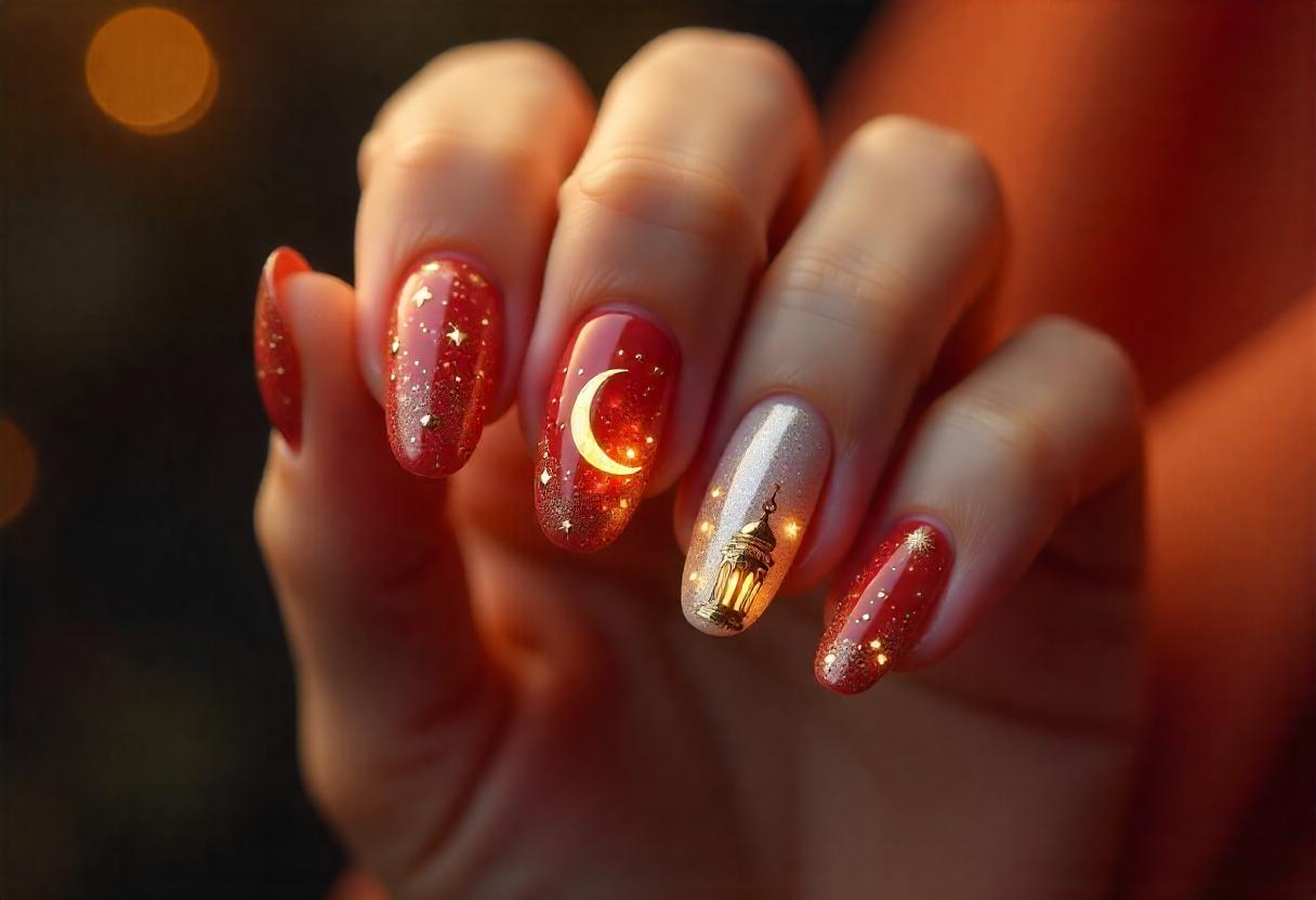 Nail with gentle colors of Ramadan