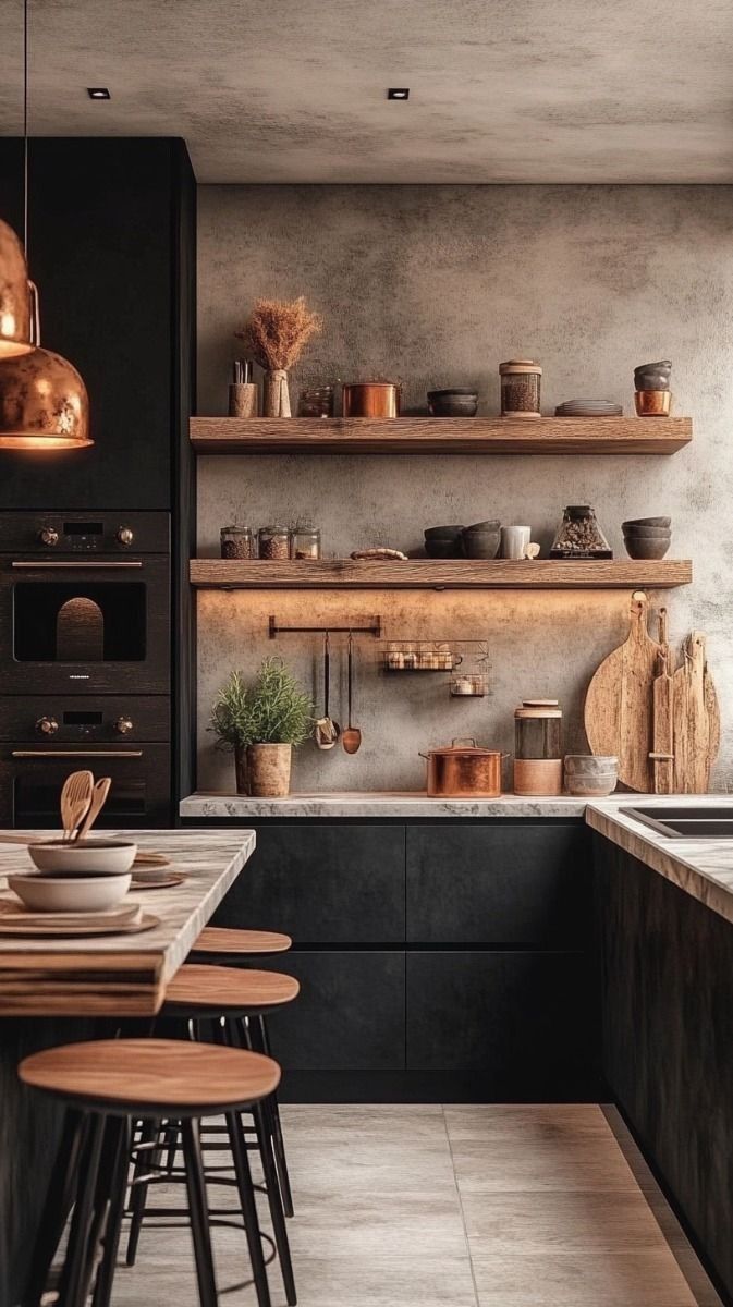 کابینت آشپزخانه مشکی چوبی