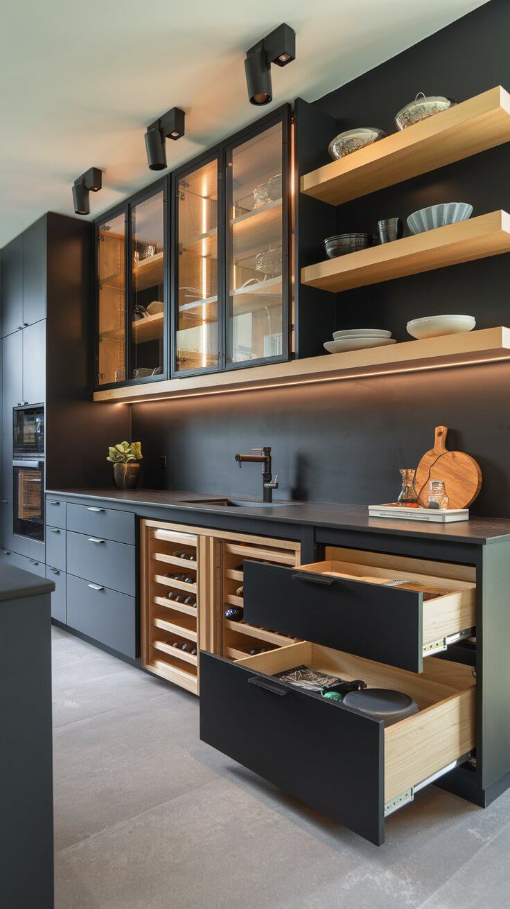 کابینت آشپزخانه مشکی چوبی