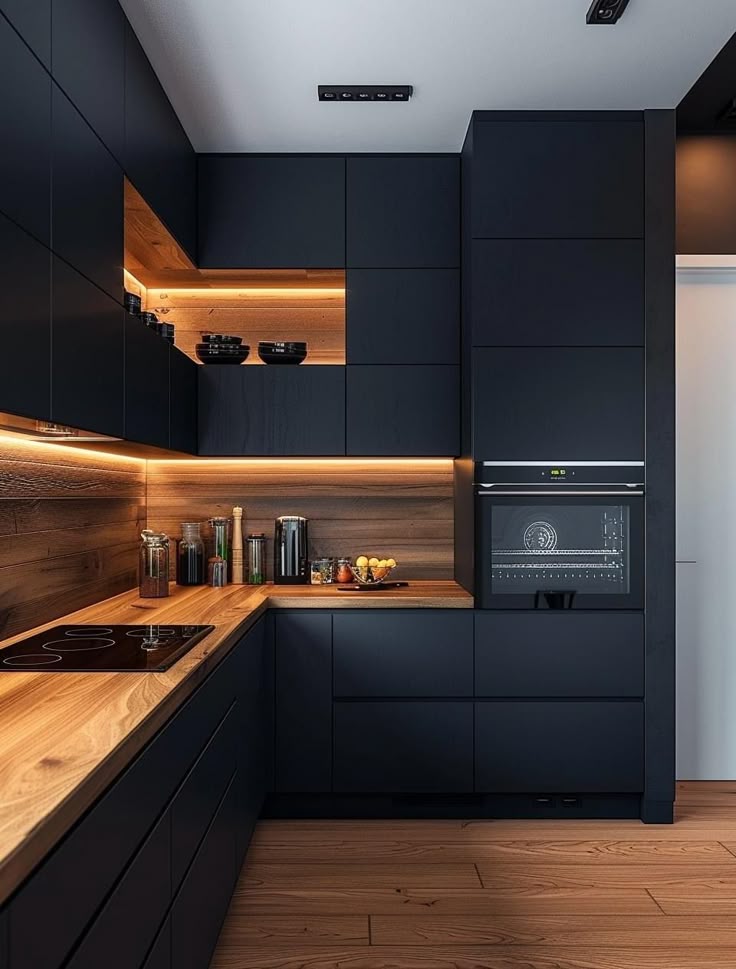 کابینت آشپزخانه مشکی چوبی