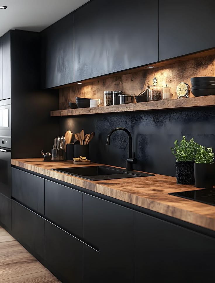 کابینت آشپزخانه مشکی چوبی
