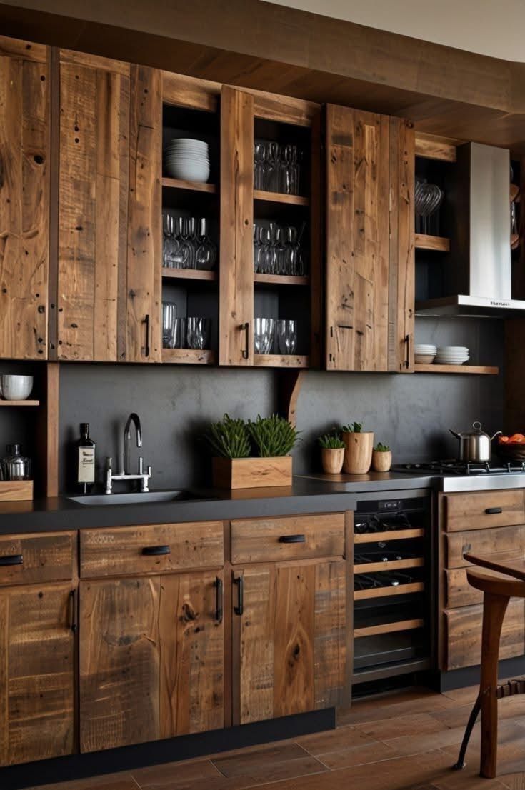 کابینت آشپزخانه مشکی چوبی