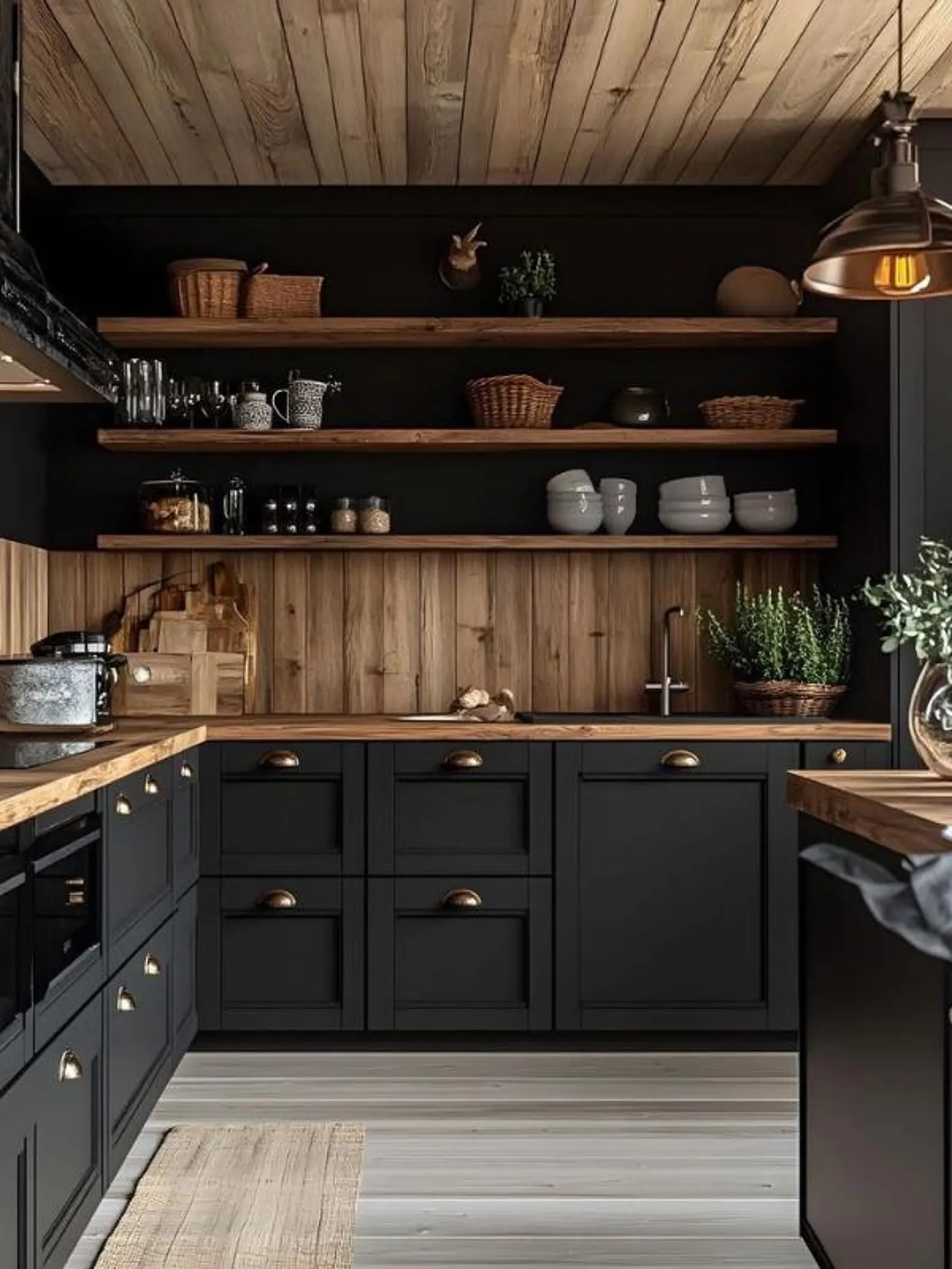 کابینت آشپزخانه مشکی چوبی