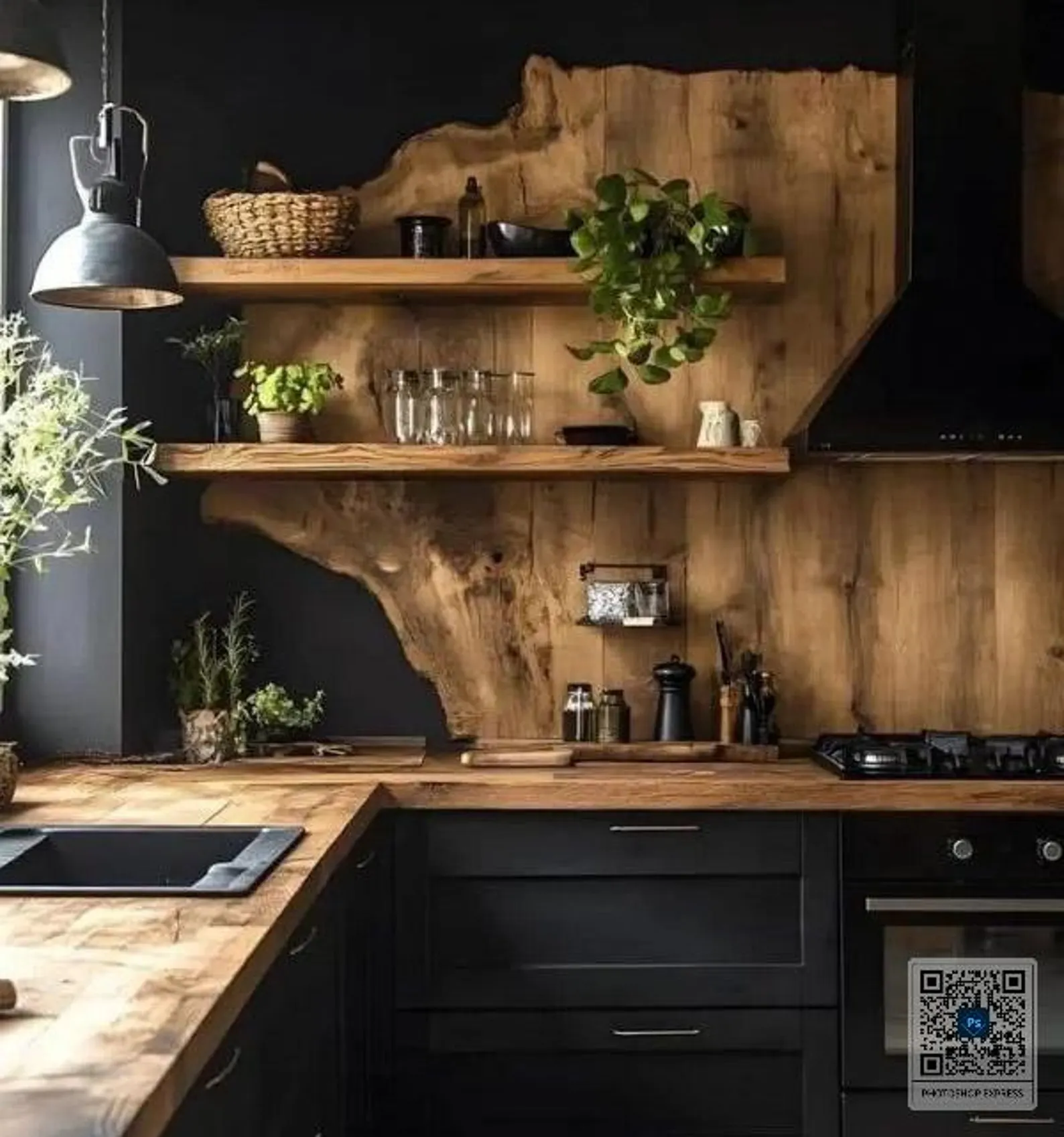 کابینت آشپزخانه مشکی چوبی