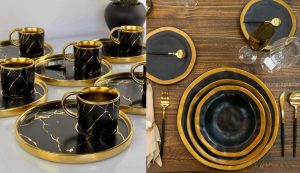 ظروف پذیرایی مشکی طلایی لوکس و لاکچری