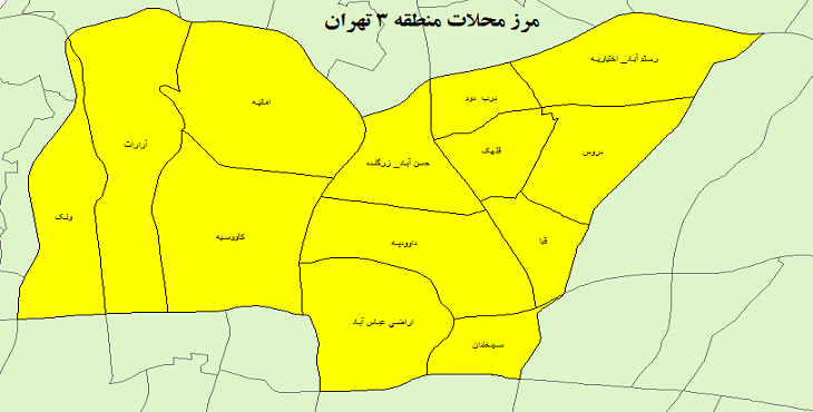 نقشه منطقه ۳ تهران