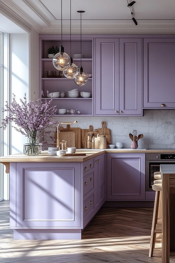 کابینت آشپزخانه رنگ بنفش