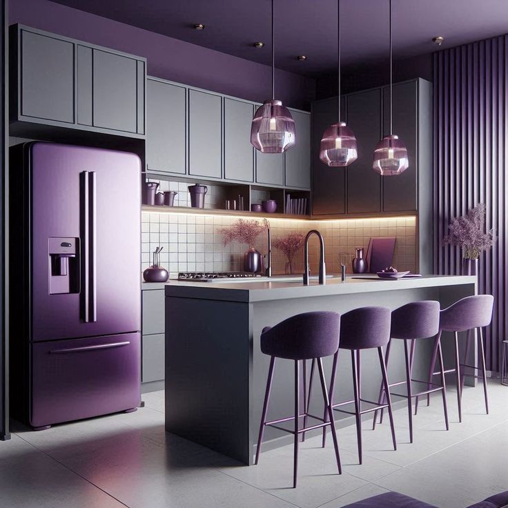 کابینت آشپزخانه رنگ بنفش