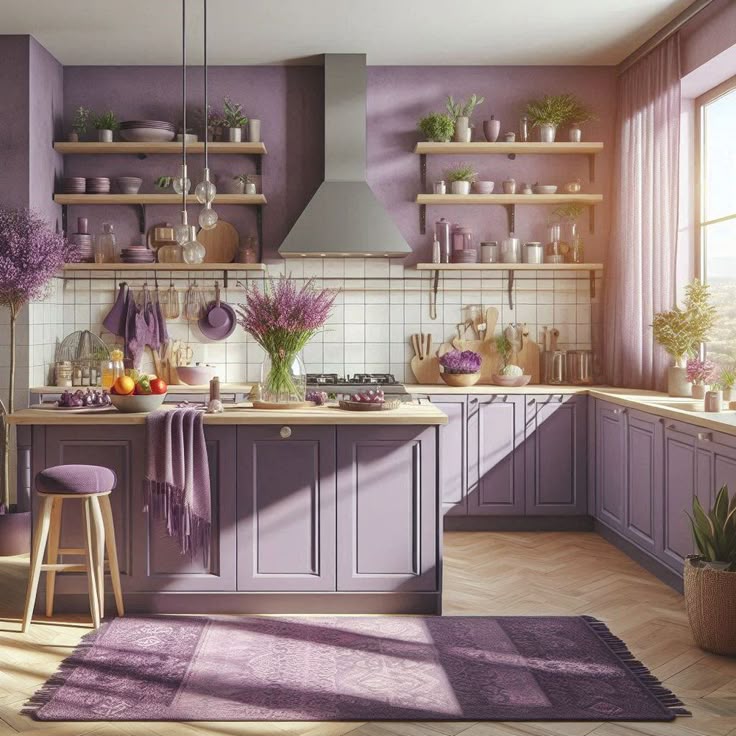 کابینت آشپزخانه رنگ بنفش