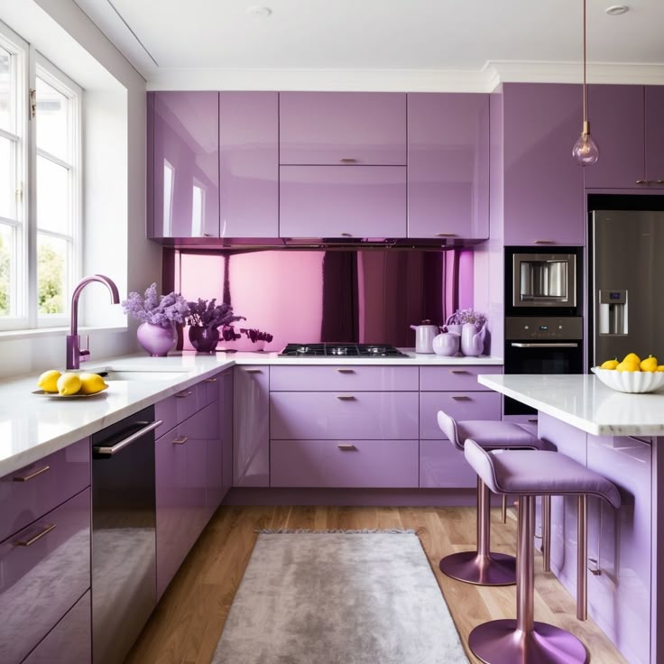 کابینت آشپزخانه رنگ بنفش