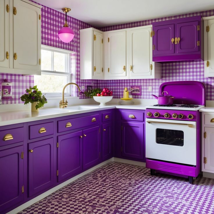 کابینت آشپزخانه رنگ بنفش