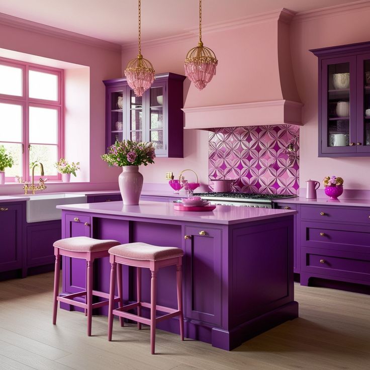 کابینت آشپزخانه رنگ بنفش