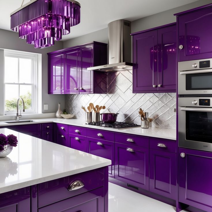 کابینت آشپزخانه رنگ بنفش
