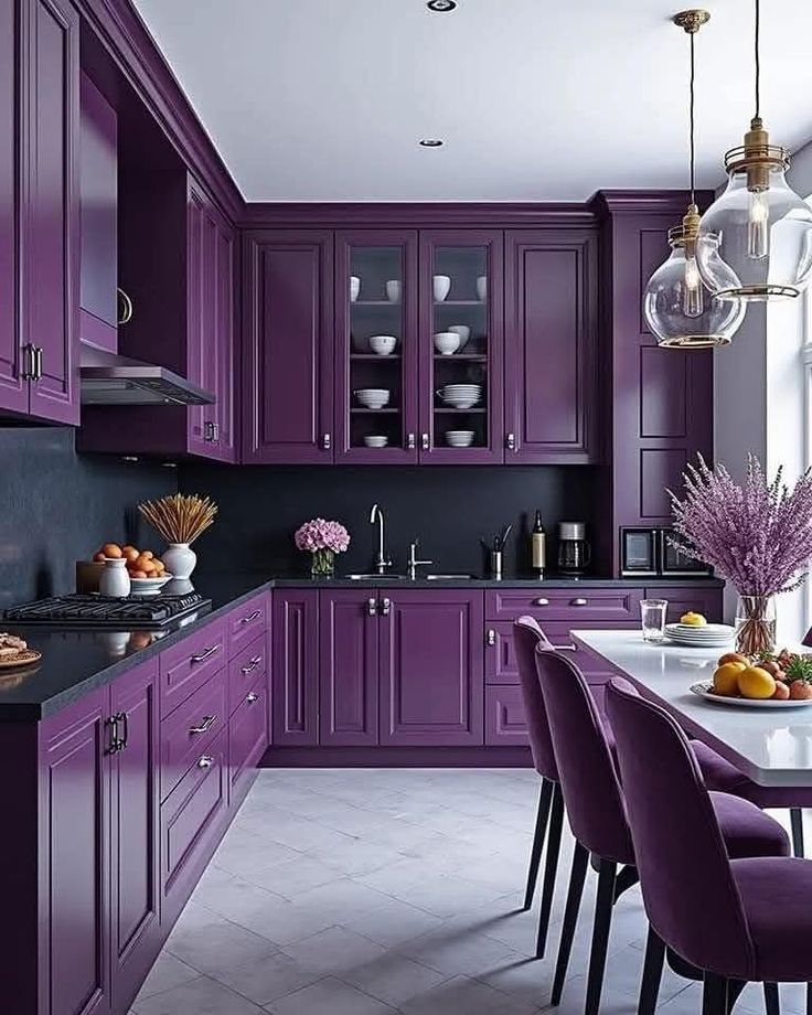 کابینت آشپزخانه رنگ بنفش