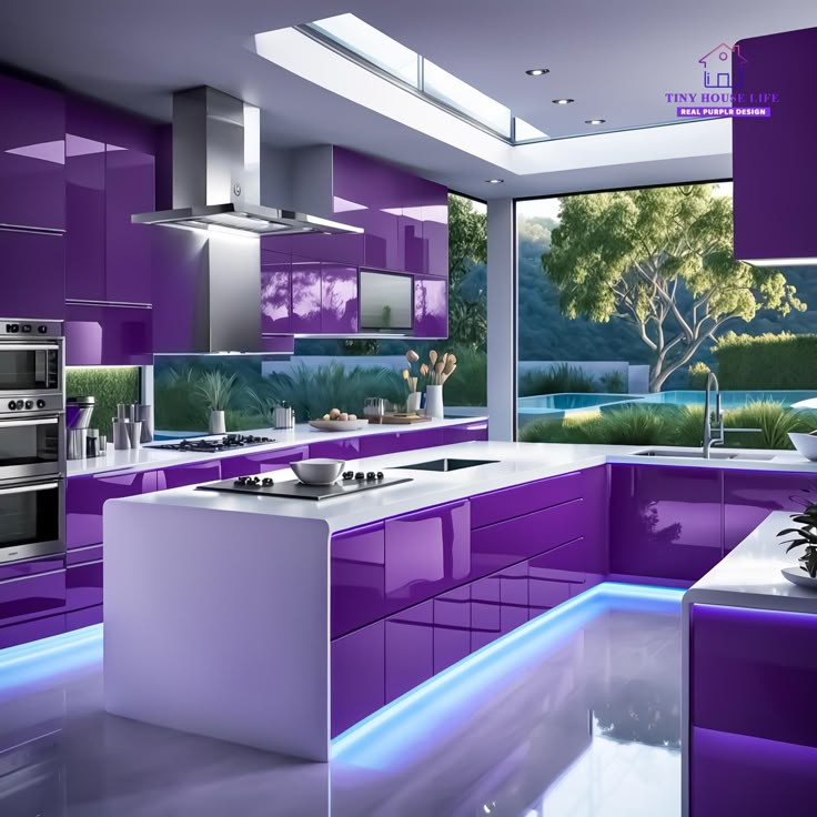 کابینت آشپزخانه رنگ بنفش