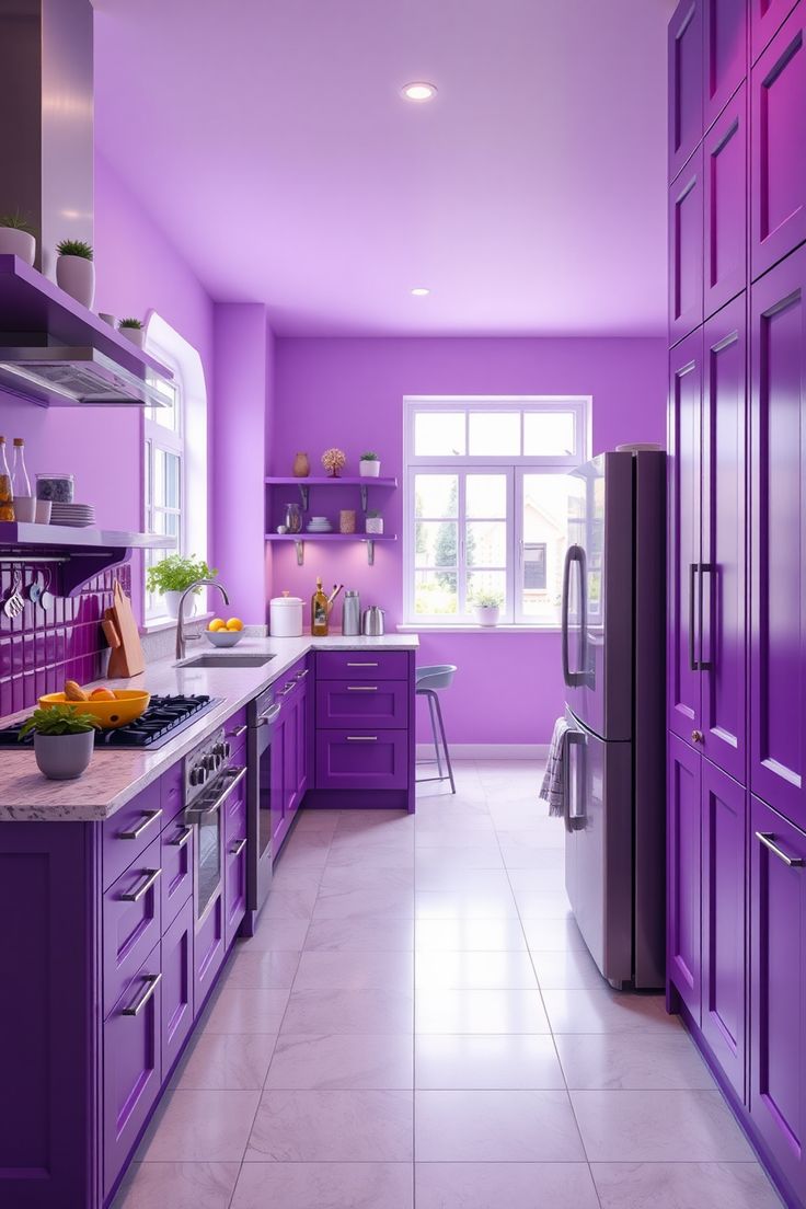 کابینت آشپزخانه رنگ بنفش