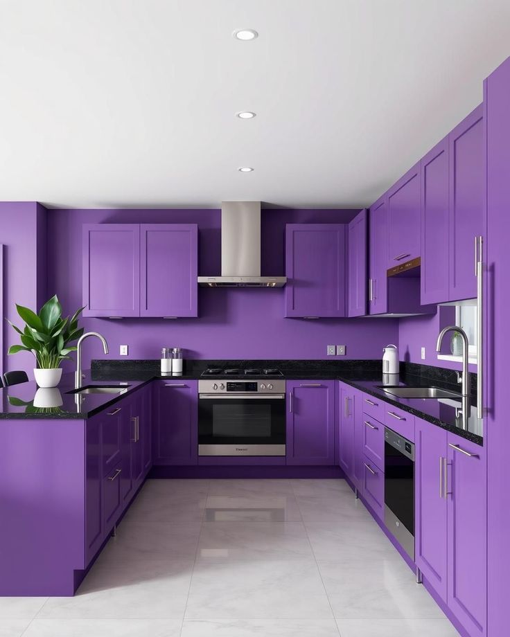 کابینت آشپزخانه رنگ بنفش