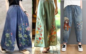شلوار پارچه ای و جین گلدوزی شده