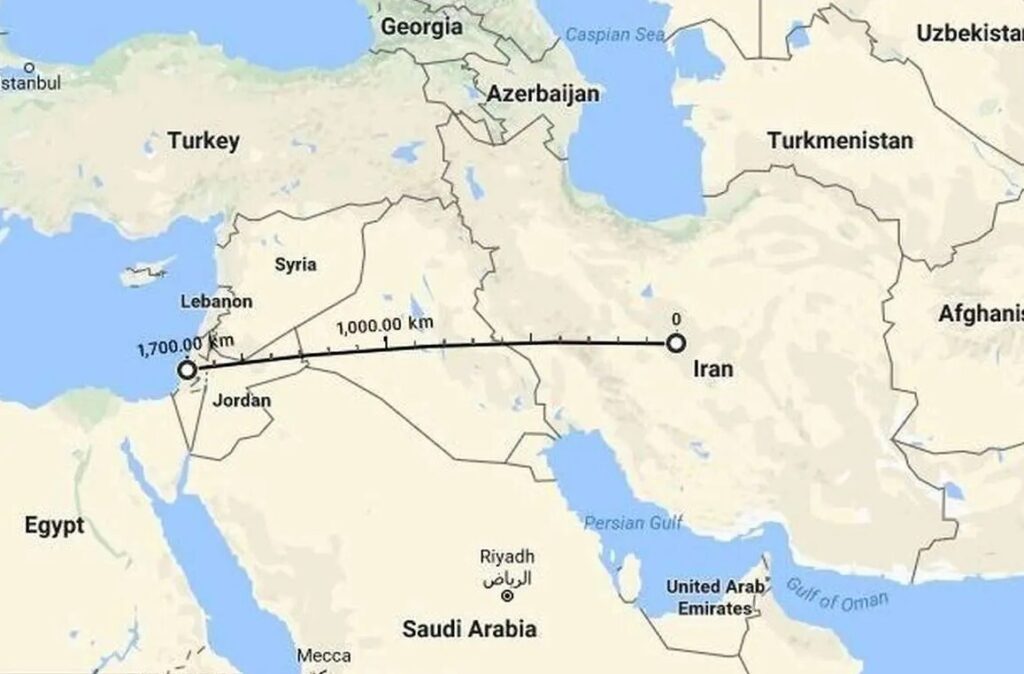 فاصله ایران تا اسرائیل 