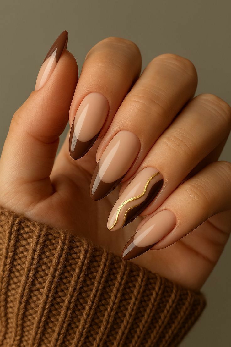طراحی لاک ناخن قهوه ای شکلاتی
