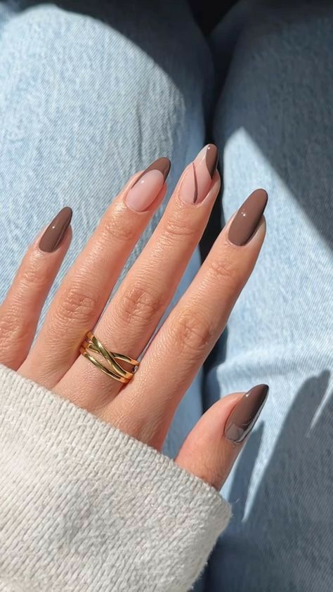 طراحی لاک ناخن قهوه ای شکلاتی