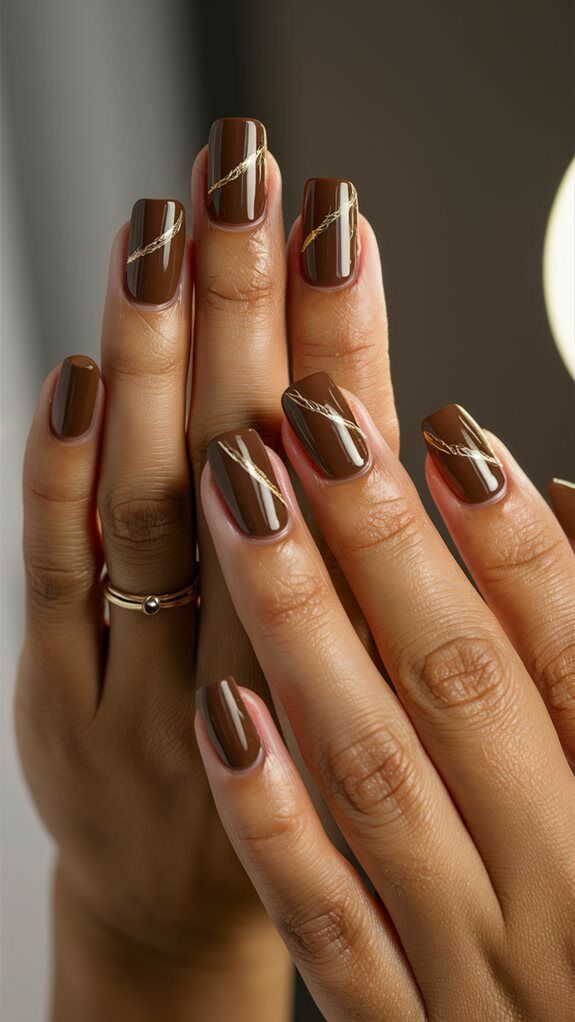 طراحی لاک ناخن قهوه ای شکلاتی