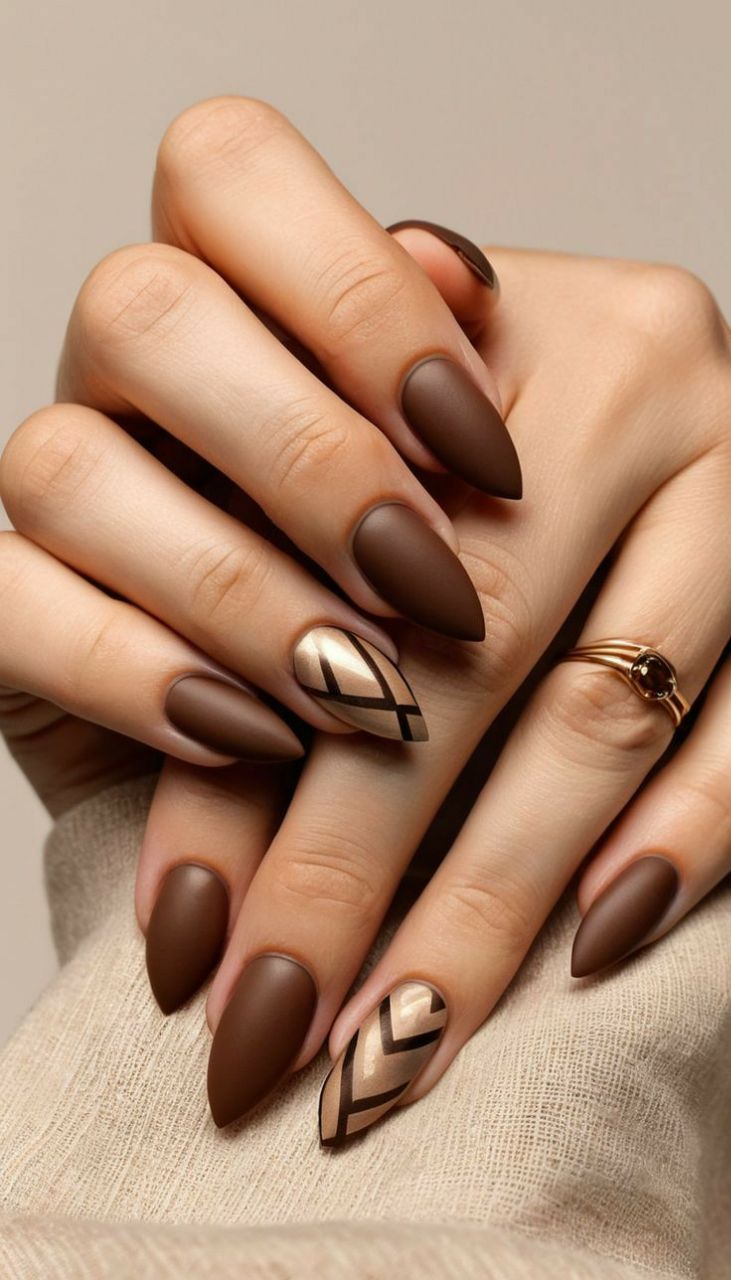 طراحی لاک ناخن قهوه ای شکلاتی