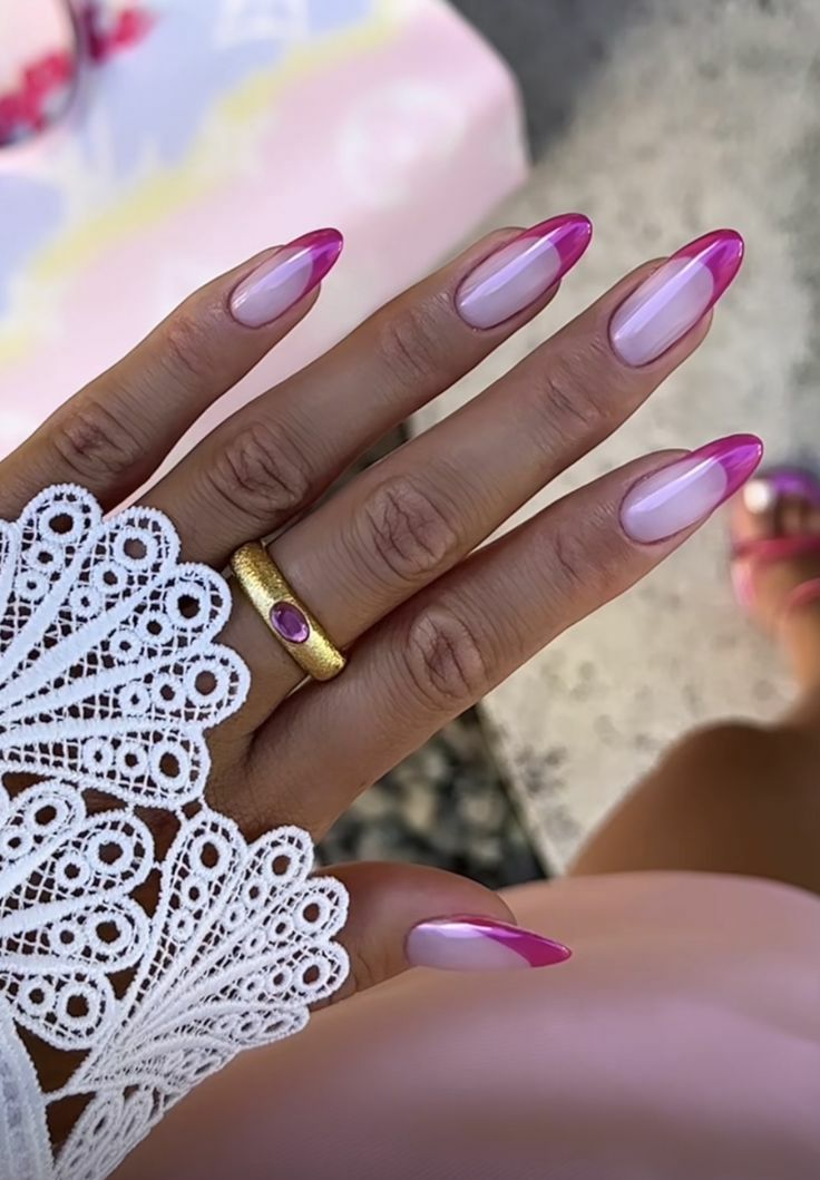 ناخن کروم هلویی فرنچ کروم صورتی  ناخن کروم صورتی فرنچ