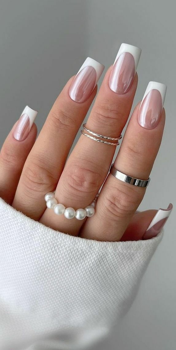 ناخن کروم سفید فرنچ کروم سفید