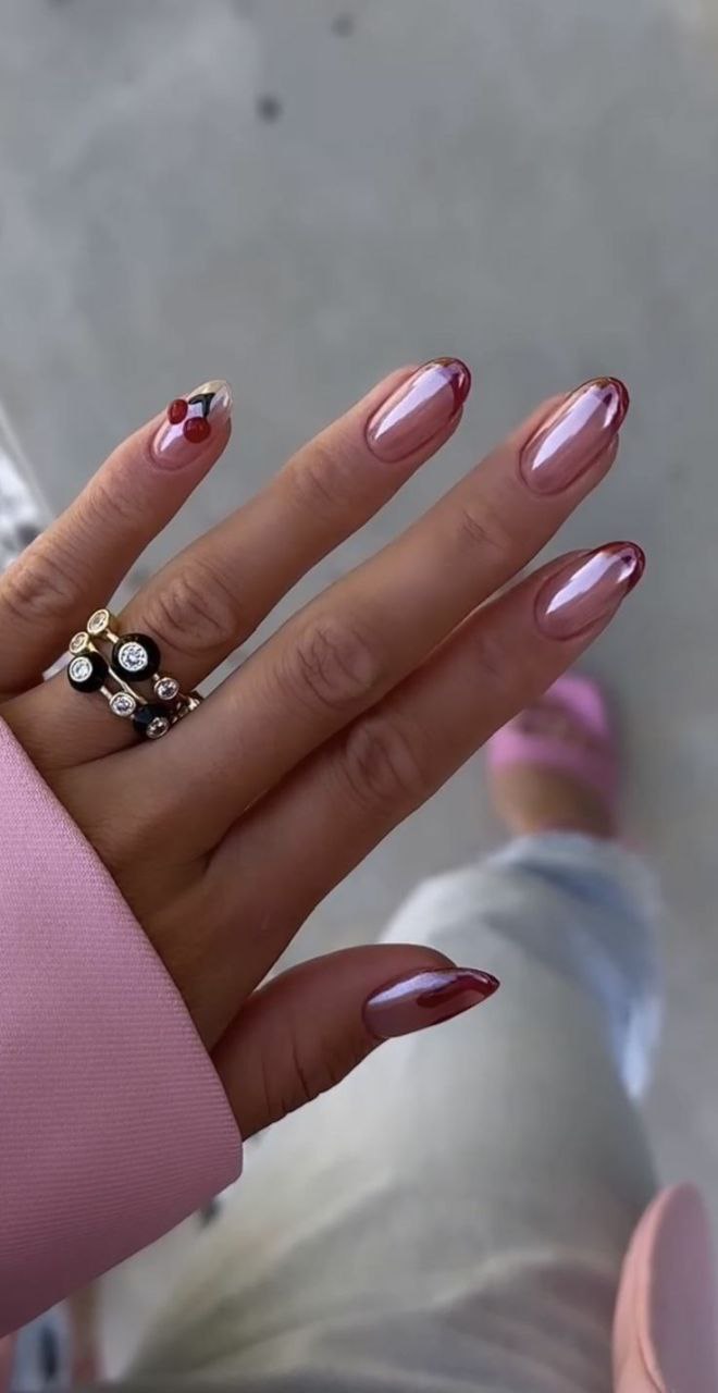 ناخن کروم هلویی فرنچ کروم صورتی  ناخن کروم صورتی فرنچ