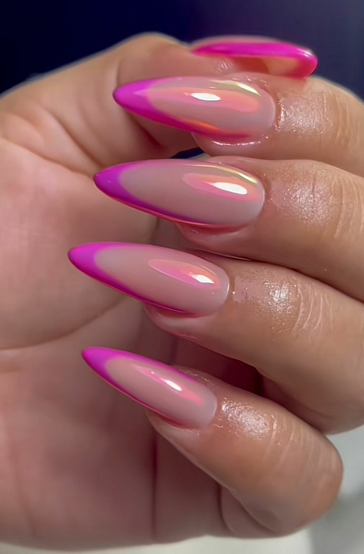 ناخن کروم هلویی فرنچ کروم صورتی  ناخن کروم صورتی فرنچ