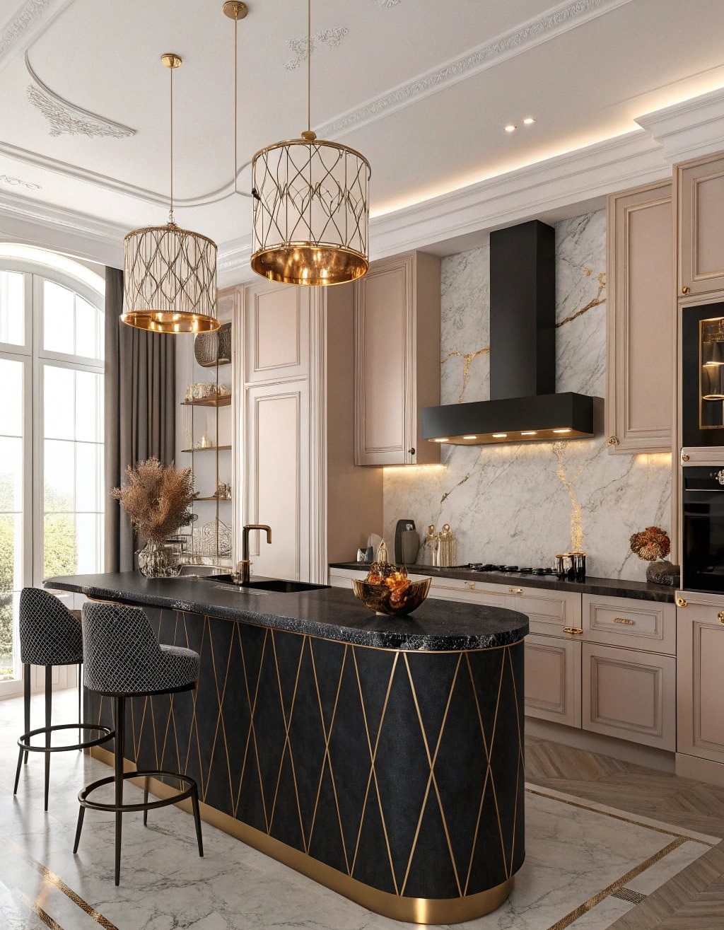 کابینت مشکی و رزگلد
