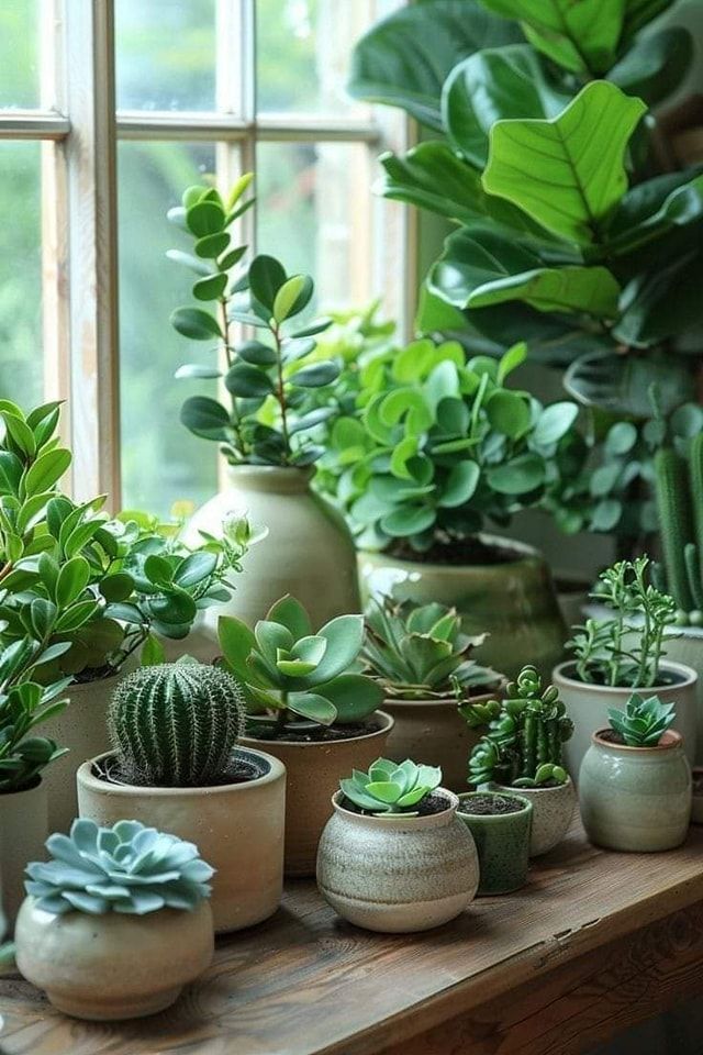 ایده چیدمان گیاهان آپارتمانی جلوی پرده و پنجره