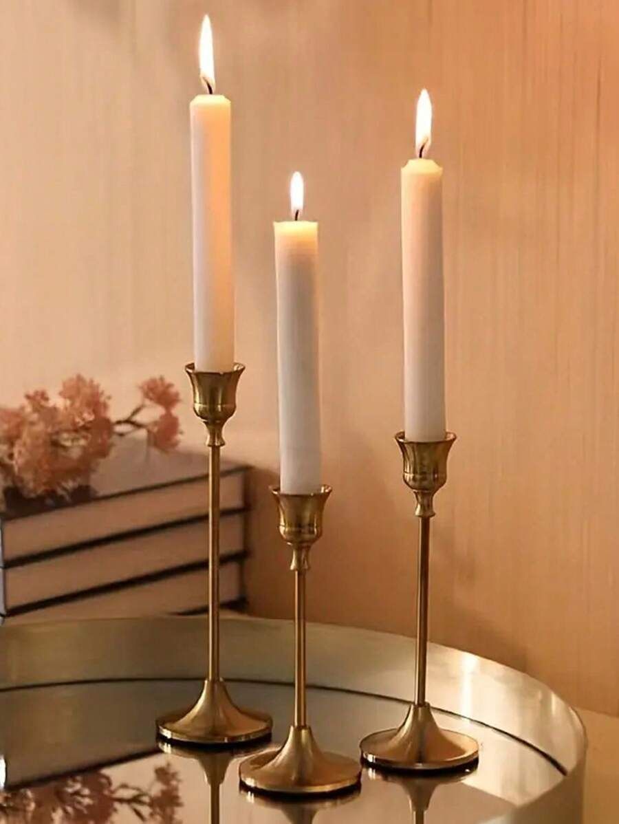 جا شمعی پایه دار تکی و سه تایی طلایی