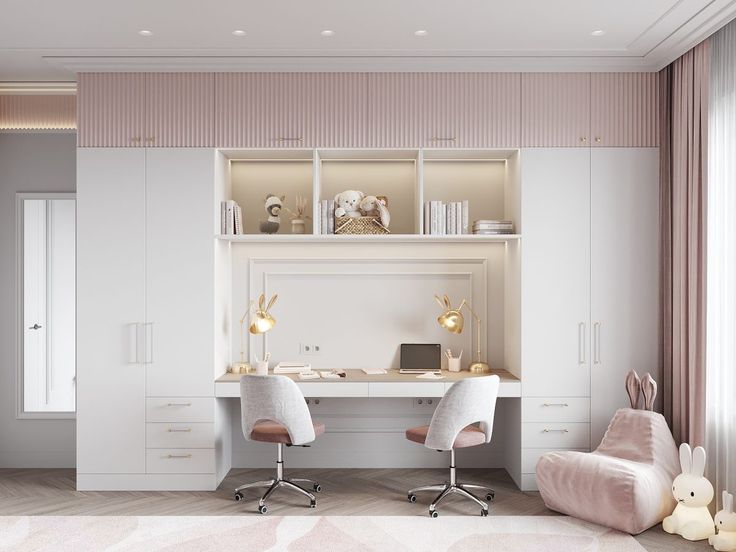 مدل کمد دیواری اتاق کودک با میز تحریر