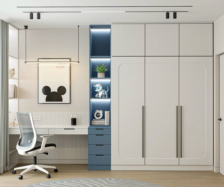 مدل کمد دیواری اتاق کودک با میز تحریر 