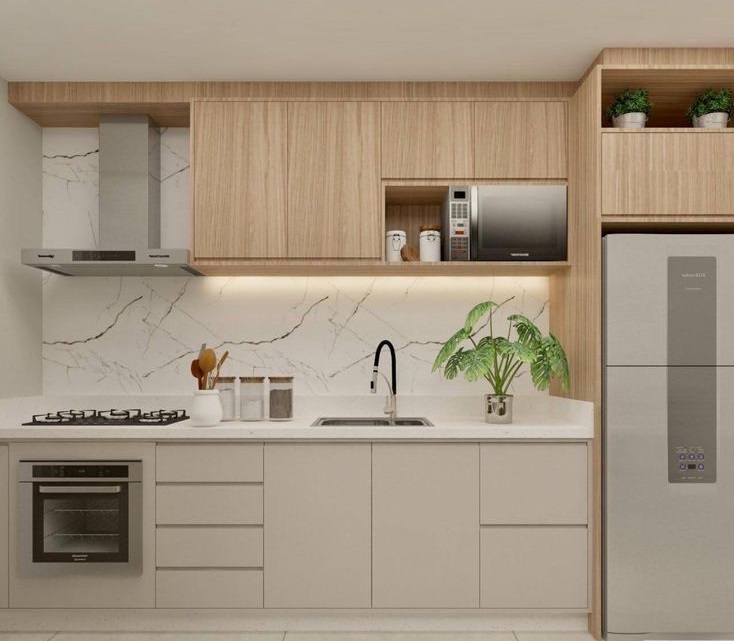 کابینت بژ مات و چوب