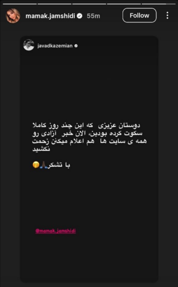 استوری مامک برای برادرش پژمان جمشیدی