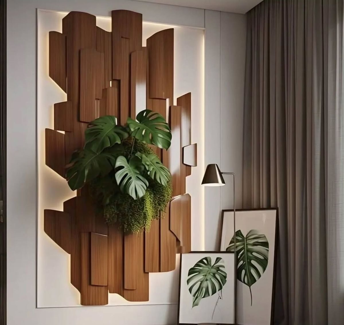 عکس گل طبیعی شیک با دکور دیواری چوبی