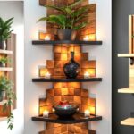 عکس گل طبیعی شیک با دکور دیواری چوبی - نصب شده روی دیوار