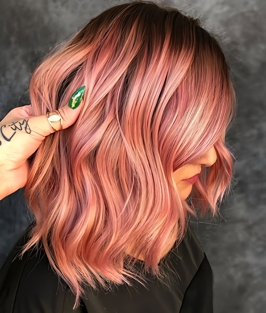 رنگ موی مرجانی با تناژ یاسی و ماهگونی