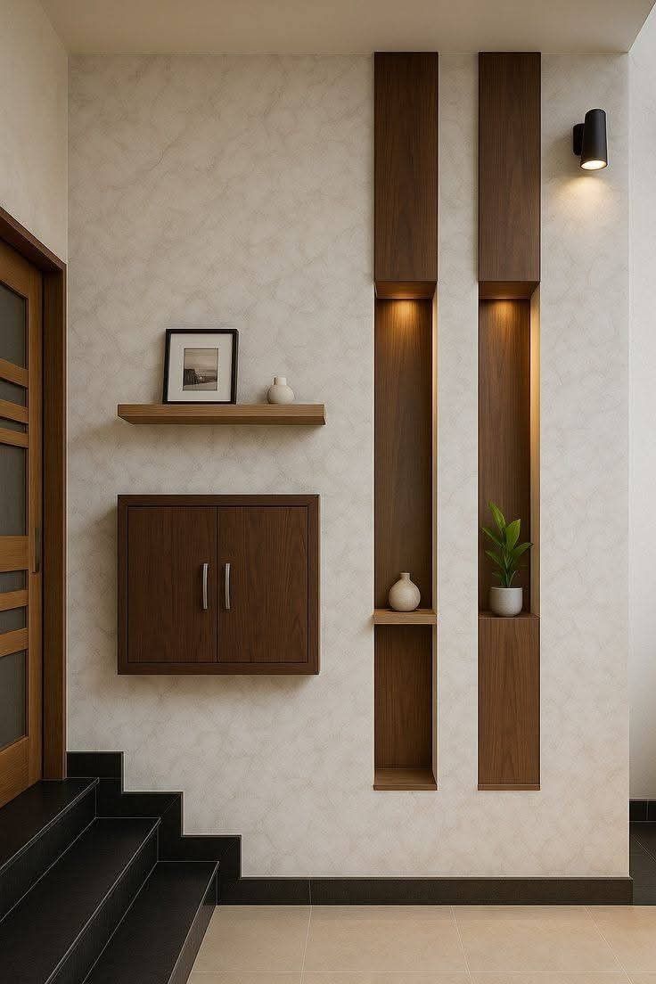 دیزاین دیوار پذیرایی مدرن با چوب