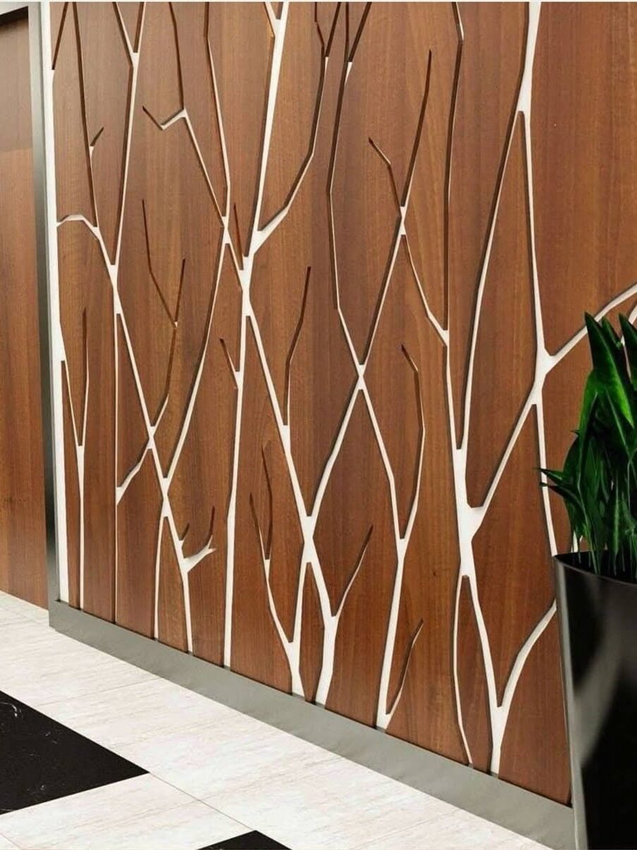 دیزاین دیوار پذیرایی مدرن با چوب