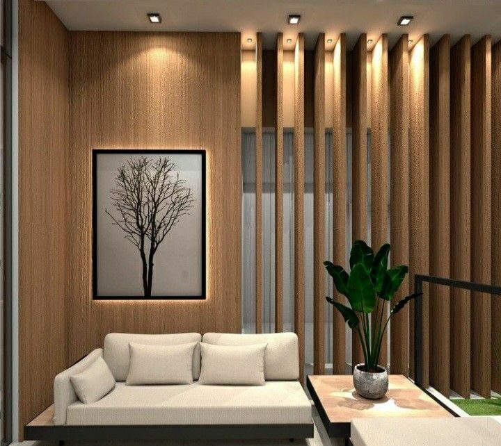 دیزاین دیوار پذیرایی مدرن با چوب