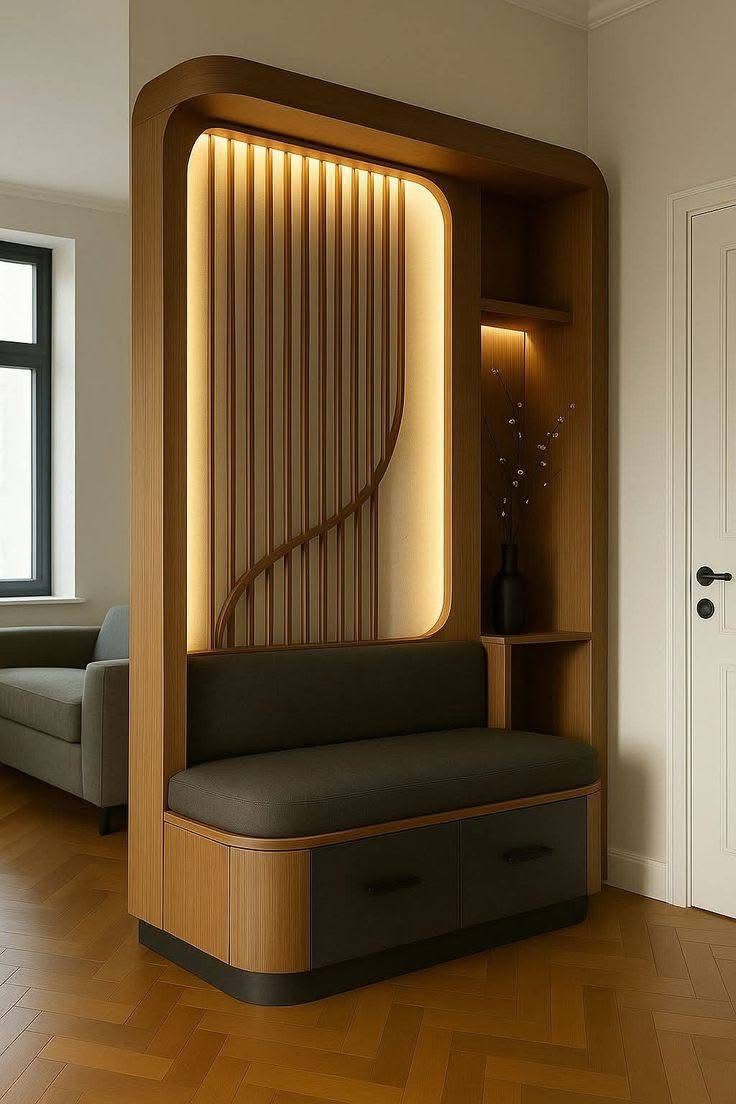 دیزاین دیوار پذیرایی مدرن با چوب