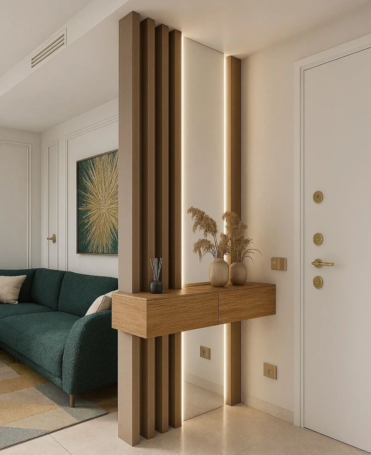 دیزاین دیوار پذیرایی مدرن با چوب